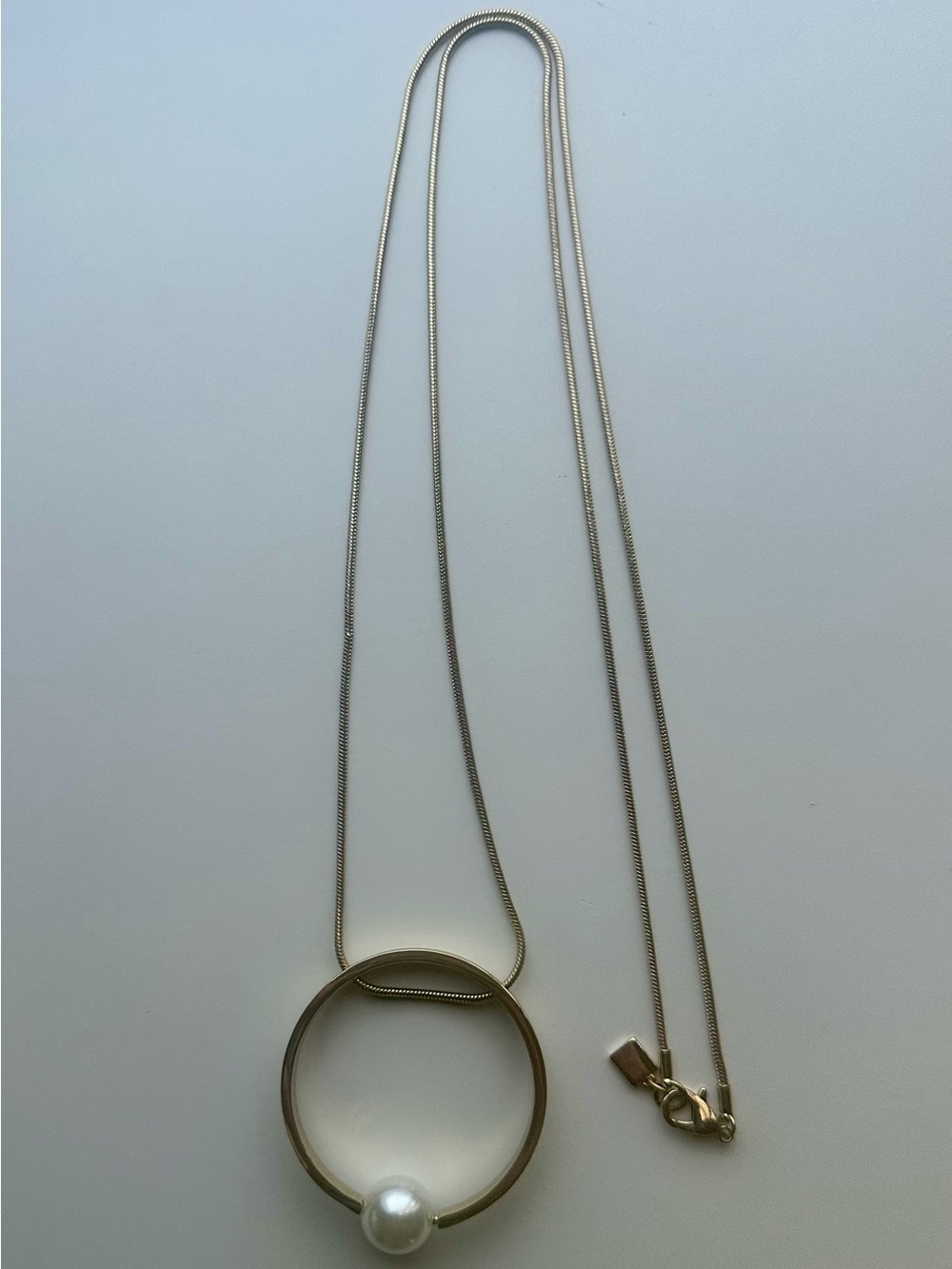 Gold-Tone Circle Pendant Necklace with Pearl Accent - Women Jewelry